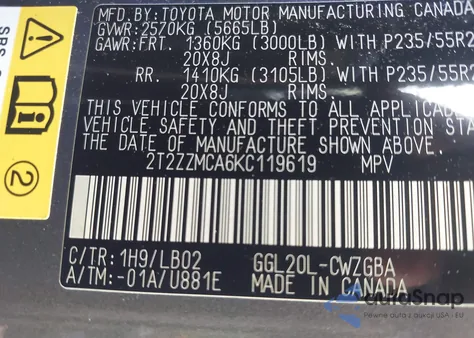 2019 Lexus Rx 350 из США, поврежденный, VIN 2T2ZZMCA6KC119619